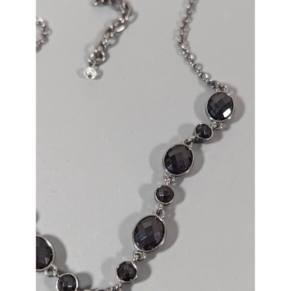 Napier Black Teardrop Oval Y-Drop Elegant Necklace Gray Metallic Gothic 19" - Picture 4 of 8